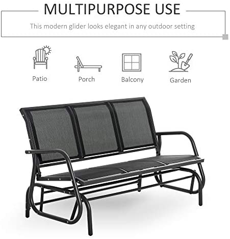 Outsunny 3-Seat Glider Rocking Chair for 3 People Garden Bench Patio Furniture Metal Frame - Image 7