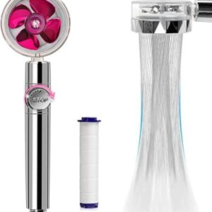 High Pressure Propeller Driven Handheld Shower Head with Fan- 360° Degrees Rotating Turbocharged Shower Head with Filter, Water Saving Shower Head with Fan & On/Off (RED)