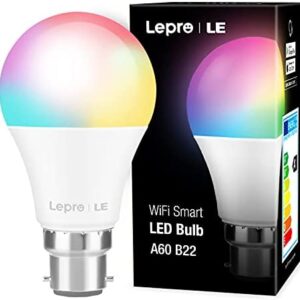 Lepro Smart Bulb, B22 Bayonet Smart Light Bulb, Colour Changing Smart LED Bulb, Dimmable Warm White to Cool Daylight WiFi Bulb, Works with Alexa and Google Home, 9W, 806lm, 2700K-6500K, 2.4GHz Only