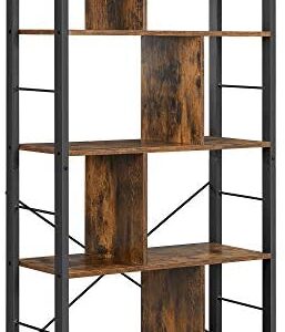 VASAGLE Bookshelf, Living Room Bookcase, Large 4-Tier Storage Shelf, for Office Study, Industrial Style, Easy Assembly, Steel Frame, Rustic Brown and Black LBC12BX