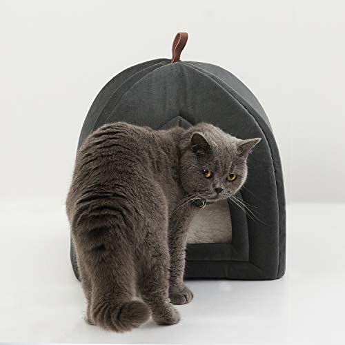 BEDSURE Cat Cave Bed Igloo - Small Cat Tent Bed House with Removable Washable Cushion Pillow Foldable Portable Pet Bed, Dark Grey, 35x35x38cm - Image 7