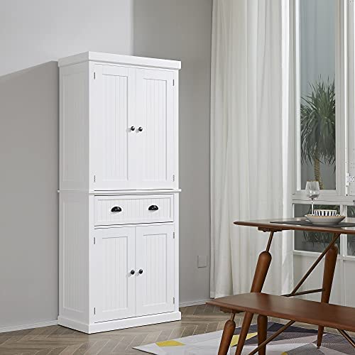 HOMCOM Traditional Kitchen Cupboard Freestanding Storage Cabinet with Drawer, Doors and Adjustable Shelves, White - Image 2