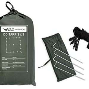 DD Hammocks - DD Tarp 3x3 - Lightweight and 100% Waterproof Tarp Shelter with 4x Pegs and Guy Lines for Camping Backpacking and Hiking Adventure