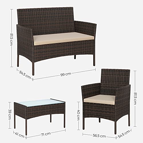 SONGMICS Garden Furniture Sets, Polyrattan Outdoor Patio Furniture, Conservatory PE Wicker Furniture, for Patio Balcony Backyard, Brown and Taupe GGF002K01 - Image 5