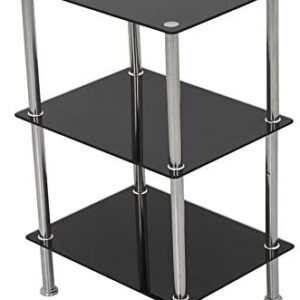 mahara Black Glass 3 Tier Modern Organisation Rack, Shelving Shelf Unit, Shelf Width 40cm x 30cm, Max Weight per Shelf 5kg for Living Rooms, Kitchen, Garage, etc