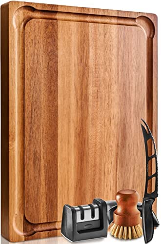 Acacia Wooden Chopping Board 44 x 33 x 3.8 cm - Extra Large Chopping Board Reversible Cutting Board with Handles - Cheese Board Bread Board Meat Carving Board - Kitchen Wood Board for Serving Food