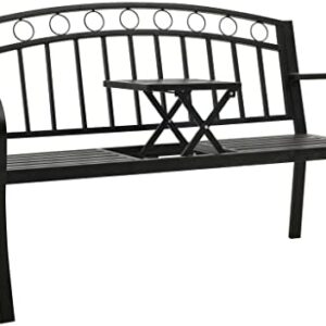 Garden Bench with a Table 2 Seater Patio Bench, Metal Outdoor Bench Seating,Outdoor Garden Benches Chaise Lounge for Patio Park 125 cm Steel Black