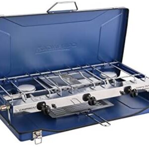 Campingaz Chef Folding Double Burner Stove and Grill, compact gas cooker for camping or festivals, Blue