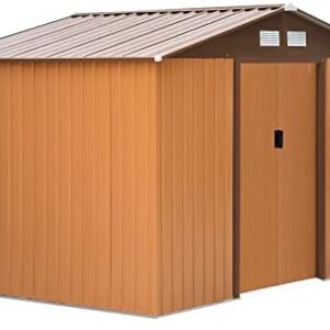 Outsunny 9 x 6FT Outdoor Garden Roofed Metal Storage Shed Tool Box with Foundation Ventilation & Doors, Khaki