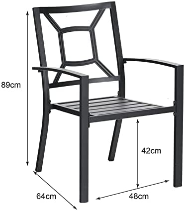 PHIVILLA Metal Garden Chairs Outdoor Patio Stackable Chairs for Dining Set 2 Pack Black (Black4) - Image 2
