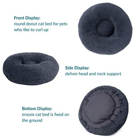 Bedsure Small Dog Bed Donut - Fluffy Calming Cat Beds for Indoor Cats Large, Round Washable Small Bed for Puppy Dog, Grey, 50×50×16cm - Image 4