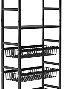 NEHARO Kitchen Baker’s Rack Microwave Stand Storage on Wheels,Rolling Kitchen Cart,Microwave Cart Multifunctional Storage (Color : Black, Size : 49x32x124cm)