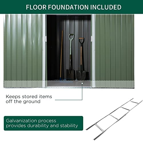 Outsunny 9ft x 4ft Corrugated Garden Metal Storage Shed Outdoor Equipment Tool Box with Kit Ventilation & Doors Light Green - Image 6