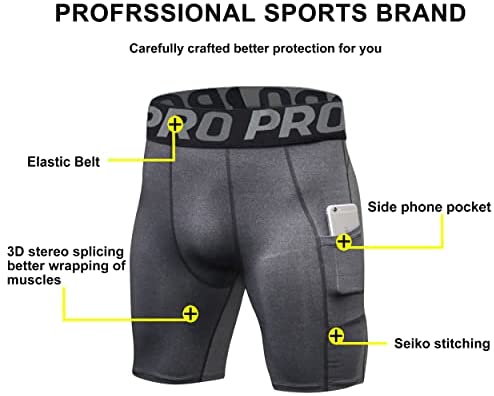 YUSHOW Compression Shorts Mens 3 Pack Sports Anti-Chafing Underwear Base Layer Shorts Quick Dry Running Shorts with Phone Pockets Cycling Tights for Workout Athletic Rugby Short Protect Leg Skin - Image 3