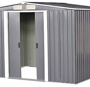 Garden Sheds Tool Storage House Metal Garden Apex Roof Storage Shed Door On 8FT Side (Grey, 10x8)