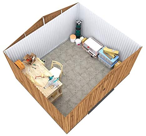 BillyOh 10x8 Garden Storage Shed Outdoor Metal Shed Apex Roof Bike Shed Tool Box Storage Woodgrain Sheds with Sliding Doors (10 x 8FT) - Image 9