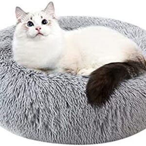 KENIY Plush Donut Pet Bed,Dog Bed Warm Kennel Puppy Sofa,with Soft Cushion Round Cave Bed Pet Cat Bed for Cats and Small Dogs,Anti-Slip Bottom,Machine Washable.(M-19.7"*19.7"/Grey)