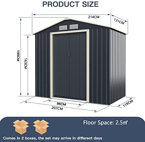 COSTWAY 4’x7’/6’x9’ Metal Storage Shed, Outdoor Lockable Tool Storage Box with 4 Vents, Double Sliding Door and Sloped Roof, Weatherproof Garden Shed House Hut (4 X 7 FT) - Image 7
