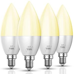 Smart Led Candle Bulb CCT 4W (32W), 220V Bluetooth Mesh Light Bulbs E14 with Timer Function for Decoration, Controlled by iOS & Android (Warm White + Cool White, 4 Packs)