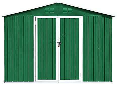 BIRCHTREE Garden Shed Metal Apex Roof Outdoor Storage With Free Foundation (GREEN, 10X8FT) - Image 4
