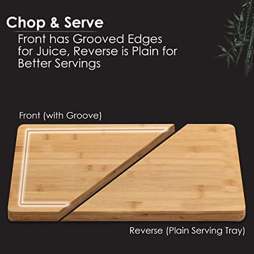 Ameha Bamboo Chopping Board with Juice Groove (42x30x2cm) Pre Oiled for Food Prep, Meat, Vegetables, Bread, Crackers & Cheese Cutting - Image 3