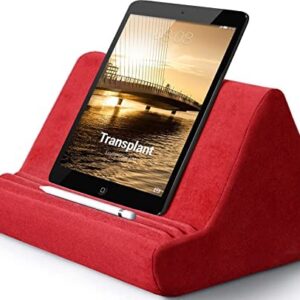 Soft Tablet Stand Pillow with Pocket,Tablet Cushion Stand,Adjustable 3 Viewing Angle,Lazy Holder Stand for Bed Sofa,Compatible with iPads Tablets eReaders Smartphones Books Magazines（Wine red）