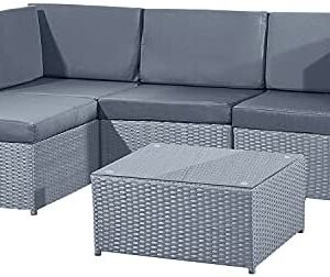 Guaranteed4Less Rattan Garden Furniture Patio Corner Sofa Set Lounger Table Outdoor Conservatory (Grey)