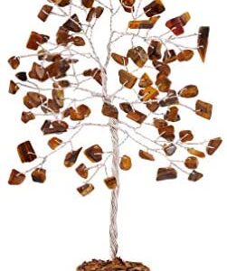 FASHIONZAADI Tiger Eye Feng Shui Bonsai Money Tree Healing Crystals Gemstone Trees Reiki Stone Good Luck Chakra Crystal Home Office Table Decor Decorative Figurine Gift size -7-8 Inch (Silver Wire)