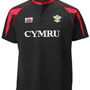 Manav (UK) Baby/Child's Black Welsh Poly Rugby Shirt (Wales, Cymru)