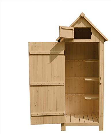 AIRWAVE Outdoor Bideford Garden Wooden Storage Cabinet/Tool Shed H179 x W77 X D54cm (Natural) - Image 7