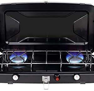 Camplux JK-8620 Portable 2 Burners Camping Stove, Outdoor Foldable Camp Gas Stove 2.4kW, Compact Butane/Propane Gas Cooker with Windshield