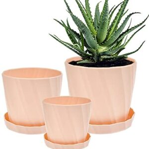 3 Pcs Plastic Plant Pots 13.5/16.5/19.5 cm Flower Nursery Pot Indoor Modern Decoration Plant Pots Perfect for Indoor and Outdoor with Drainage Hole and Tray for All Plants
