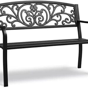 Yaheetech Outdoor Metal Bench Garden Bench Patio 3 Seater Cast Iron Bench Outdoor Furniture Seat Antique Style 127cm for Yard