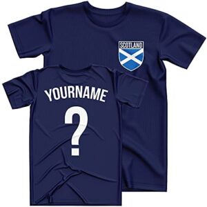 Purple Print House Scotland Football Shirt Kids - Scotland Flag Badge Custom Name and Number T Shirt - Football Personalised Retro Europe Summer 2022 Footy Gifts for Boy - Unique European Footie Top