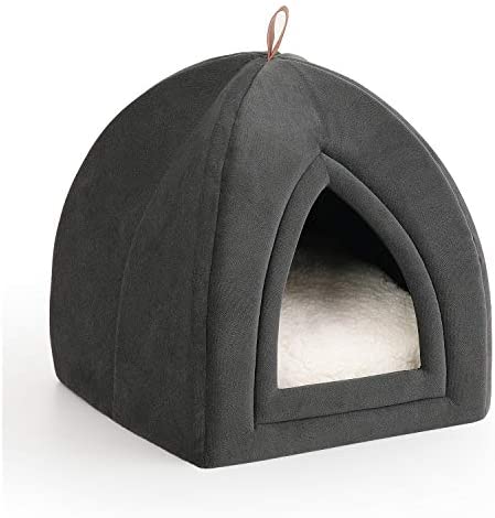 BEDSURE Cat Cave Bed Igloo - Small Cat Tent Bed House with Removable Washable Cushion Pillow Foldable Portable Pet Bed, Dark Grey, 35x35x38cm - Image 2