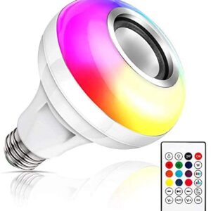 Haofy LED Music Light Bulb, E26/E27 Bluetooth Speaker RGB Colour Changing Light Bulb with USB Port with Remote Control for Party, Home, Halloween Christmas Decorations