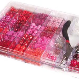 Rayher 14797264 Jewellery Making Kit with Beads in Red and Pink Shades, Findings and Round Nose Pliers, 20 x 13.5 cm