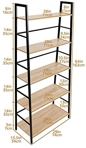 C-Hopetree 5 Tier Ladder Shelf, Corner Display Bookshelf Bookcase with Black Metal Frame - Image 4