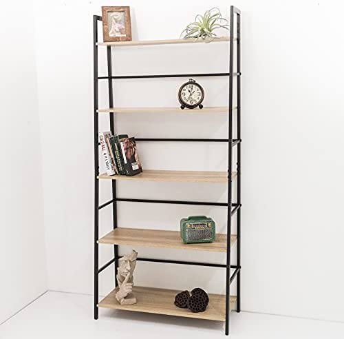 C-Hopetree 5 Tier Ladder Shelf, Corner Display Bookshelf Bookcase with Black Metal Frame - Image 3