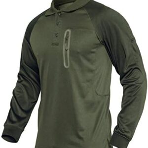KEFITEVD Long Sleeve Polo Shirts for Men Casual Gofl Work Tops Button Down Army Fishing T-Shirt with Zip Pocket