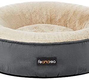 FEANDREA Dog Bed, Doughnut Cat Bed, Round, 50 cm Dia., Dark Grey PGW050G02