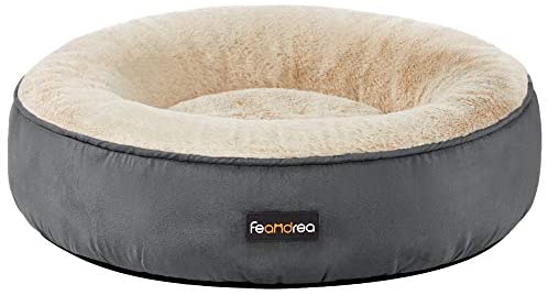 FEANDREA Dog Bed, Doughnut Cat Bed, Round, 50 cm Dia., Dark Grey PGW050G02
