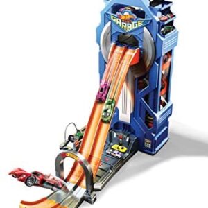 Hot Wheels MEGA Garage Play Set, Vertical Parking Tower for 35+ Hot Wheels Cars, 2-Lane Drop Track, Fueling Station, Connects to Other Hot Wheels Sets, GWT34