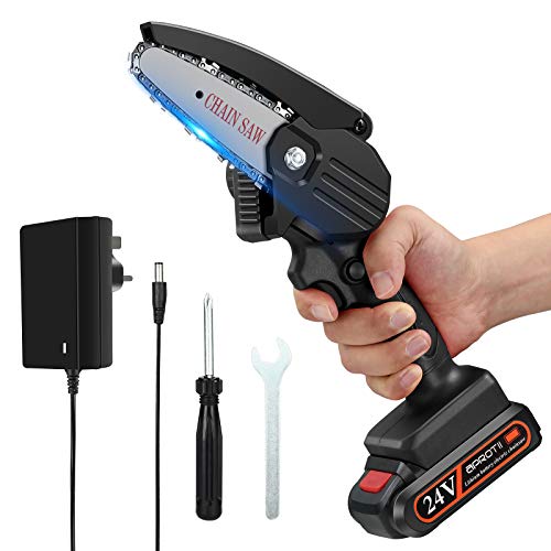 Mini Chainsaw, APROTII 4-Inch 24V Cordless Electric Portable Chain Saw with Rechargeable Battery One-Handed Portable Pruning Shears Chainsaw for Tree Branch Wood Cutting and Garden