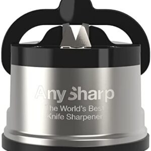 AnySharp Pro Metal World's Best Knife Sharpener with Suction, Brushed Metal