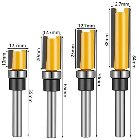 Heyu-Lotus 4 Pcs 1/4 Inch Shank Flush Trim Pattern Router Bit Set, Professional Wood Top Woodworking Milling Cutter Tool with Bearing Template Router Cutter - Image 2