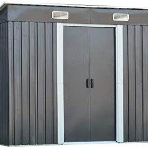 Panana Sheds 8 x 4ft Tool Storage House Metal Garden Apex Roof Storage Shed Door At 8FT side (Grey)