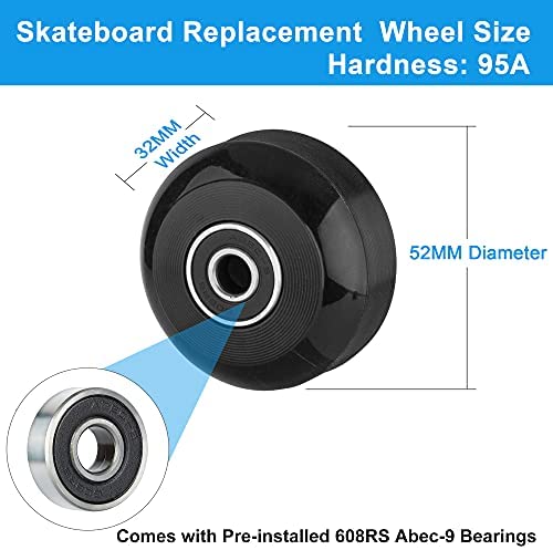 NONMON 4Pcs Skateboard Wheels with Bearings ABEC-9, 52mm 95A Hard for Skateboard Park Tricks Skills Roller Skates, 60mm 78A & 70mm 80A Soft for Cruiser Pro Longboard Street Cruising - Image 2