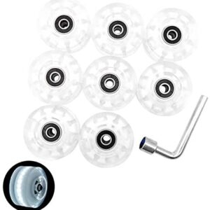 8PCs Roller Light Up Wheels,Luminous Skateboard Wheels Double Row Roller Skates Wheels with Bearings & Wrench,LED Light Up PU Skateboard Core Roller Skate Wheels