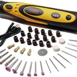 UTOOL Cordless Rotary Tool, 3.6V Li-ion Electric Nail Drill Mini Multi Tool with 42 Accessories, USB Charging Cable and 3 Variable Speed of 5000~15000rpm for Small Light DIY Projects, Yellow